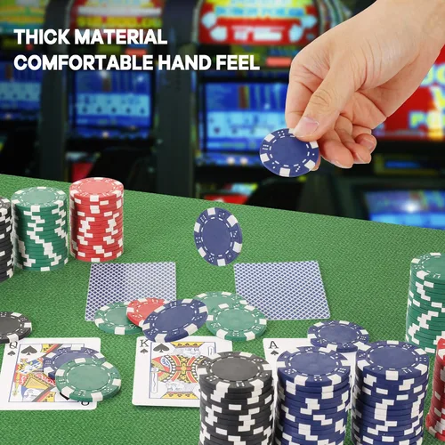 Vista 4 de Fichas de póquer de 11.5 gramos, 100 piezas de fichas de póquer de casino para Texas Hold'em, fichas de blackjack, kit de juegos de póquer