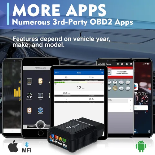 Vista 3 de Vgate vLinker MS Bluetooth OBD2 - Herramienta de escaneo de automóvil para iPhone/iOS, Android y Windows, admite múltiples protocolos CAN