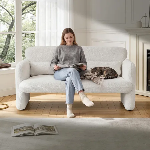 Vista 15 de Sillas de acento de 33.86 pulgadas, silla moderna con brazos de tela sherpa, cómodo sillón tapizado para descanso, sofá individual con almohada