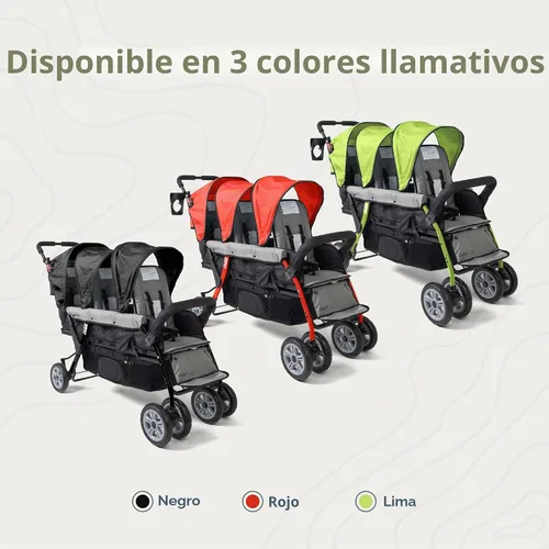 Vista 7 de Gaggle by Foundations Compass - Cochecito triple de 3 asientos, freno de pie, ruedas todo terreno que absorben golpes, fácil de plegar, color negro