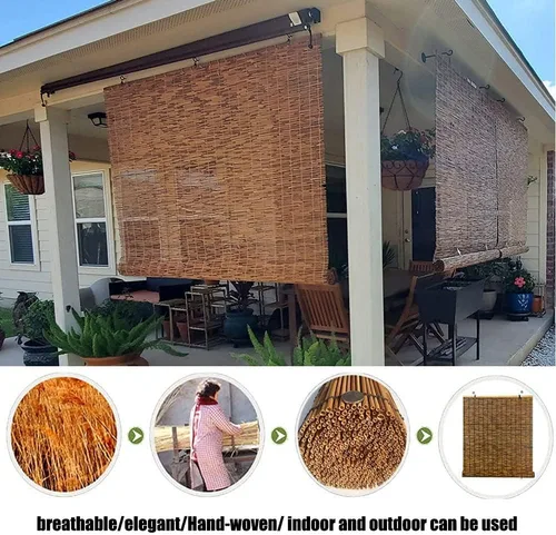 Vista 3 de Persianas enrollables de bambú retro, persianas de bambú natural para patio, persianas de bambú sin cordones o con levantador, persianas romanas