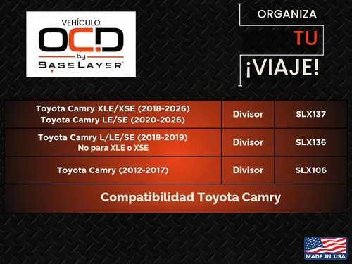 Vista 7 de Organizador de consola central OCD™ para Toyota Camry modelos 2012/2017. Fabricado en EE. UU.