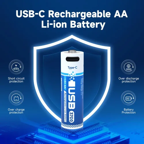 Vista 2 de Lleva cualquier batería de litio AA recargable por USB, 3 horas de tiempo de carga, recarga más de 1600 veces, 2450 mAh, cable de carga USB-A a