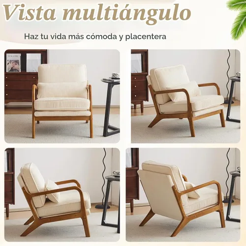 Vista 8 de VINGLI Silla de Acento de Pana Premium Mejorada, Silla con Reposabrazos Tapizada, Cómoda Silla de Lectura de Madera Maciza con Almohada Lumbar