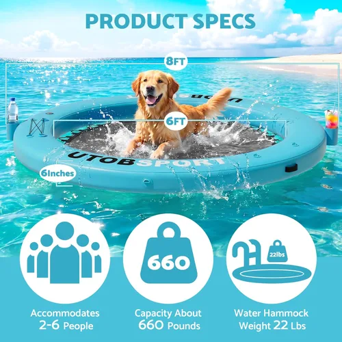 Vista 3 de UTOBSPORT Hamaca de Agua Inflable Muelle Flotante 8x8 PIES Isla Flotante Balsa de Agua para Lago Barco Piscina Océano Adultos Niños Perros