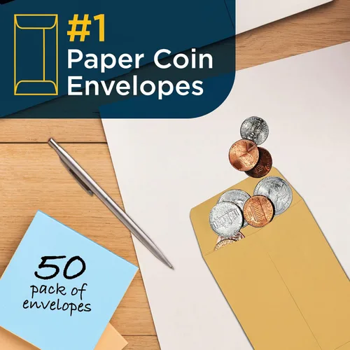 Vista 2 de Guardian Sobres de papel #1 para monedas con solapas engomadas, paquete de 50 sobres pequeños en blanco para tarjetas de regalo, monedas, recibos