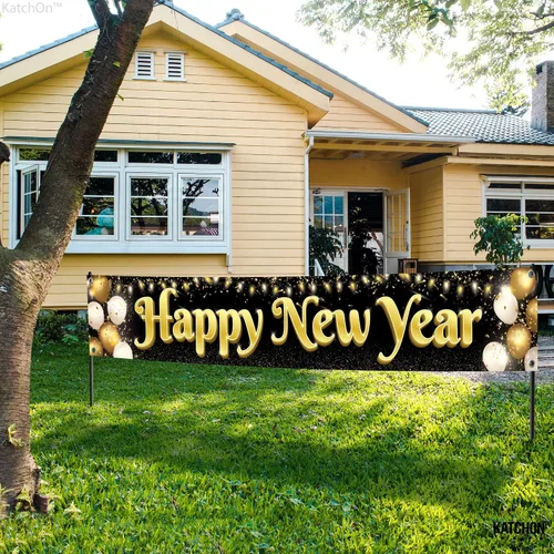 Vista 7 de KatchOn, Pancarta Grande de Feliz Año Nuevo 2026-120x20 Pulgadas Pancarta de NYE Letrero de Feliz Año Nuevo para el Jardín para Decoraciones