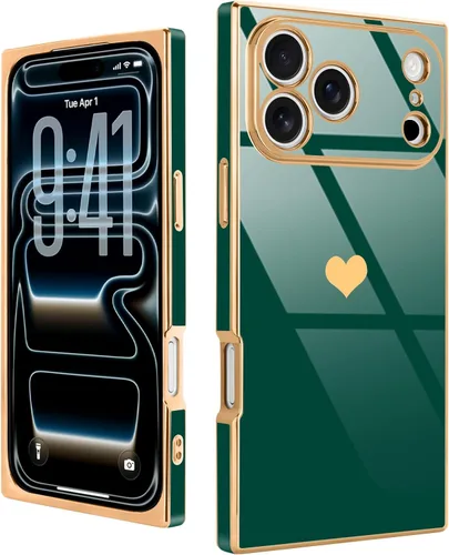 Vista 58 de Compatible con iPhone 12 Funda Rectangular Bonita Chapado Dorado Lujo Corazón de Amor Funda de Teléfono para Mujeres Niñas A Prueba de Golpes