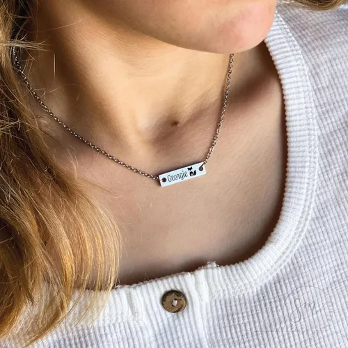 Vista 2 de Collar personalizado de barra para niña, joyería de zorro, regalo de Navidad para hija, regalo de cumpleaños, collar de zorro, regalo personalizado