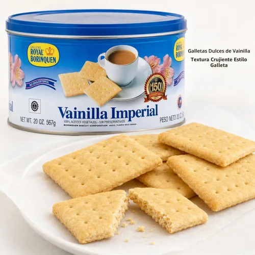Vista 3 de Vainilla Imperial - Galleta de vainilla dulce de Puerto Rico por Royal Borinquen - lata de 20 onzas