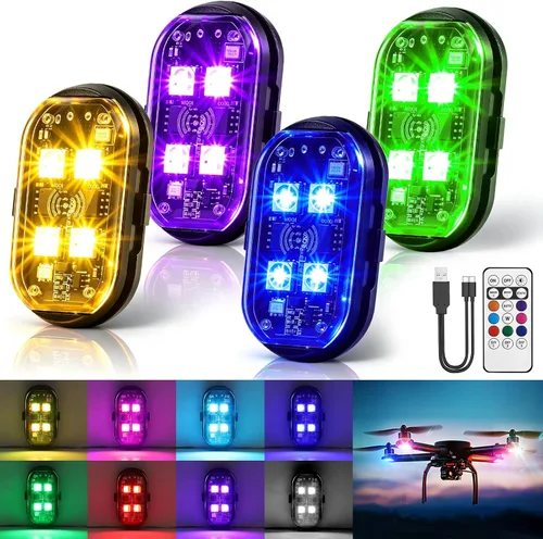 Vista 10 de 4 piezas de luces estroboscópicas LED inalámbricas con control remoto, luces LED recargables inalámbricas de 8 colores para Halloween