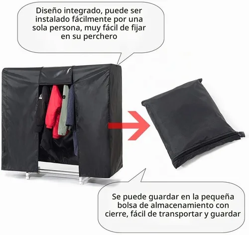 Vista 6 de Funda para perchero de 59 pulgadas para almacenamiento, resistente al polvo, impermeable, con 2 cremalleras fuertes completas, funda para armario