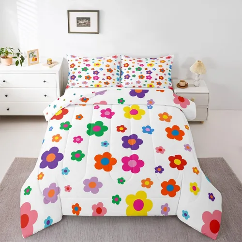 Vista 18 de Feelyou Juego de ropa de cama con lazos bonitos y cerezos, tamaño individual, para niños, juego de edredón con lazos de acuarela para niños, niñas