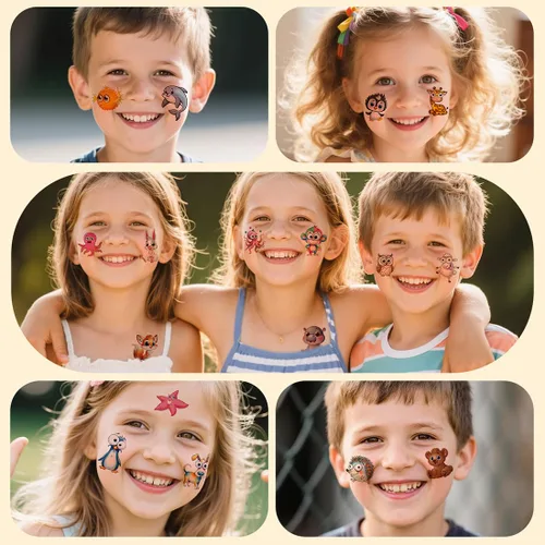 Vista 4 de Tatuajes temporales de animales para niños, 160 piezas de tatuajes más grandes mezclados lindos animales, regalos de fiesta, regalos de Navidad