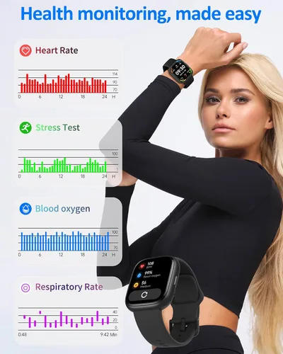 Vista 4 de Reloj inteligente para hombres y mujeres (Alexa incorporado), monitor de fitness HD de 1.83 pulgadas, llamada Bluetooth 5.3, monitor de sueño SpO2