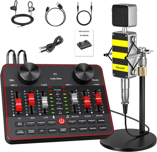 Vista 9 de Kit de Mezclador de Audio G1 para Transmisión en Vivo, Tarjeta de Sonido en Vivo para Transmisión, Interfaz de Audio Mezclador DJ Tarjeta