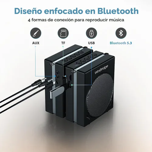 Vista 4 de WinBridge Amplificador de voz portátil con sistema PA de 30 W con micrófonos inalámbricos duales