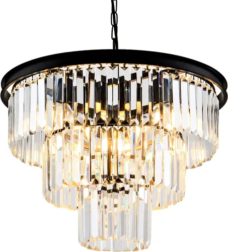Vista 16 de Lámpara de cristal moderna de 20 pulgadas, lámpara de comedor negra, 8 Cristales negros y transparentes de 2 niveles