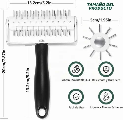 Vista 4 de Docker para masa de pizza, rodillo de masa de alta calidad con picos de acero inoxidable, herramienta de acoplamiento de pizza resistente que evita