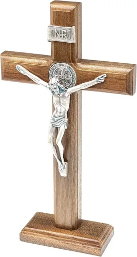 Vista 2 de Intercession Crucifijo de cruz de madera para pared y mesa (plata antigua, 10 pulgadas)