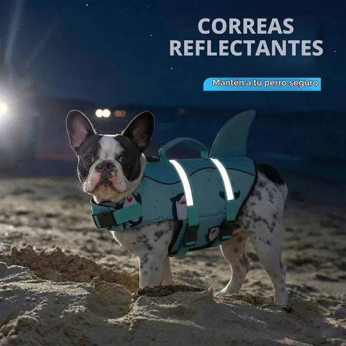 Vista 5 de AOFITEE - Chaleco salvavidas para perros pequeños, con tiburón, para nadar Tiburón Verde Vizcaya