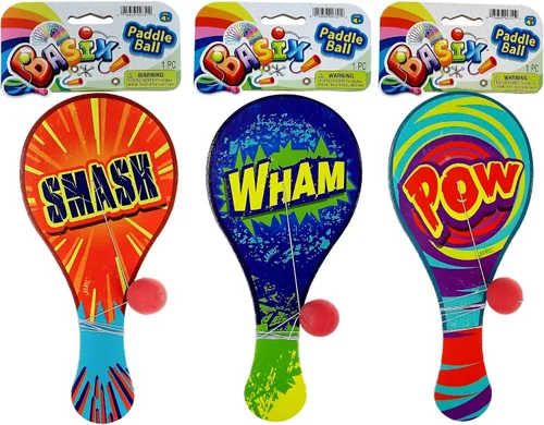 Vista 2 de JA-RU Pelota de remo de madera con cuerda (paquete de 3) juguetes retro vintage para niños, niños y niñas Juegos de juego para interiores