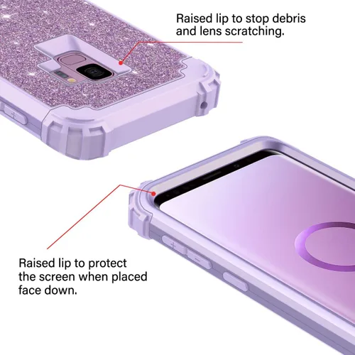 Vista 6 de Casetego Carcasa protectora compatible con Samsung Galaxy S9, robusta funda protectora, híbrida, para uso rudo, resistente a golpes, 3 capas