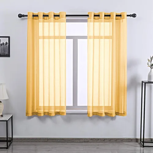 Vista 38 de DONREN 2 paneles de cortina de voile semitransparentes texturizados para ventana de cocina, pequeñas ventanas cortas, cortinas suaves de lujo