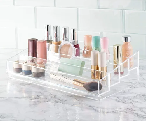 Vista 4 de iDesign Organizador de cosméticos y esmaltes de uñas en niveles, colección Clarity, 12.75 pulgadas x 6.5 pulgadas x 3.75 pulgadas, transparente