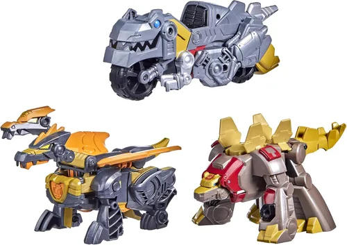 Vista 2 de Transformers Dinobot Adventures Dinobot Squad Grimlock, Dinobot Snarl, y Predaking - Paquete de 3 figuras de conversión de 4.5 pulgadas, juguetes