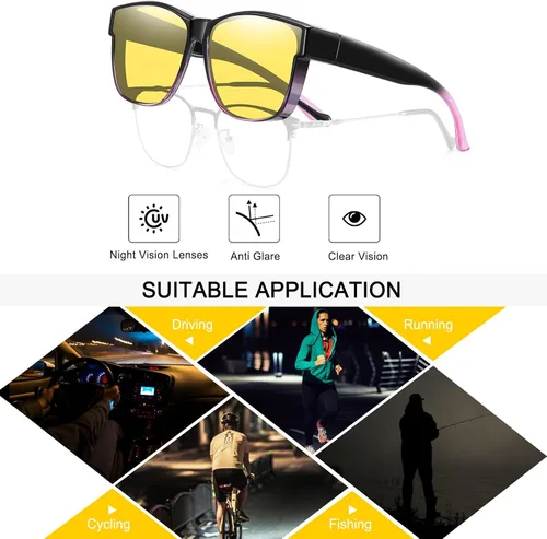 Vista 7 de Wzerry Night Vision Glasses Polarized for Men Women (Nighttime Driving Glasses Over Glasses for Driving)
