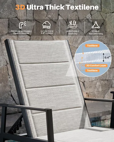 Vista 3 de Tumbona para exteriores, silla de aluminio nunca oxidada para patio, silla de piscina de textileno de doble capa con respaldo ajustable de 6