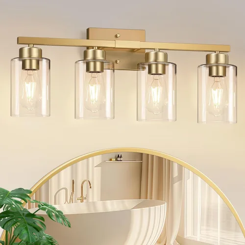 Vista 12 de IZORRO Lámparas de baño, modernas luces de tocador, accesorios de iluminación de baño sobre espejo con pantalla de vidrio transparente, aplique