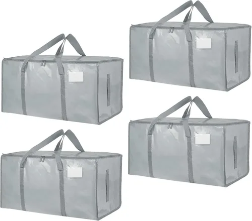 Vista 55 de Paquete de 4 bolsas de mudanza extra grandes y resistentes, bolsas de almacenamiento impermeables con asas y cremalleras, plegables para dormitorio