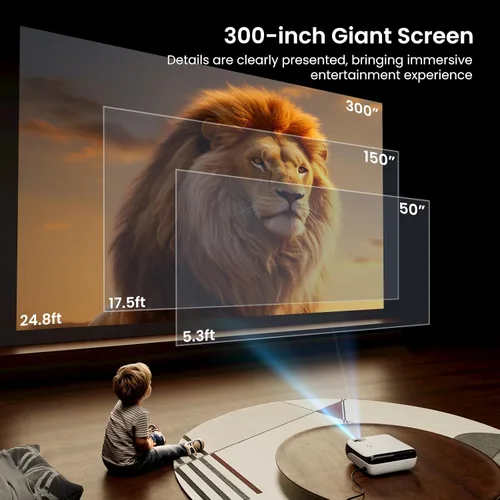 Vista 8 de HAPPRUN Proyector Native 1080P, proyector de cine en casa Bluetooth con altavoz integrado, compatible con teléfono inteligente, HDMI, Fire Stick