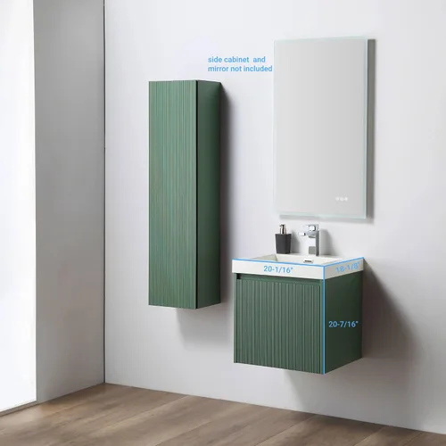 Vista 3 de Blossom Lavabo de baño de 20 pulgadas con tocador, todo en madera montado en la pared, gabinete flotante de baño con tocador con fregadero