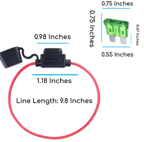 Vista 9 de Paquete de 5 fusibles de coche 14 AWG ATC/ATO 30 AMP en línea Fusible de hoja 0.5A 1A 2A 3A 4A 5A 7.5A 10A 15A 20A 25A 30A Soporte para automóvil