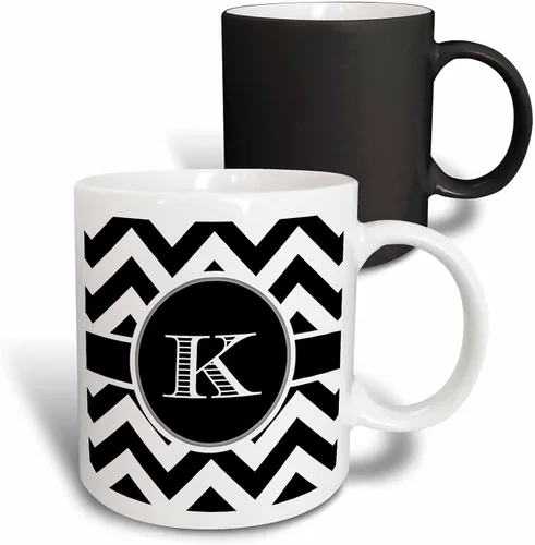 Vista 13 de 3dRose Taza de café, tamaño: 15 onzas, monograma de cheurón blanco y negro, inicial K Designs, divertido regalo de taza de café