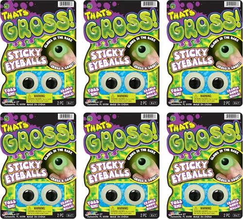 Vista 9 de JA-RU Sticky Eyeballs - Escaladores que brillan en la oscuridad (1 paquete de 2) – Juguete blando luminoso para decoración de Halloween y recuerdos