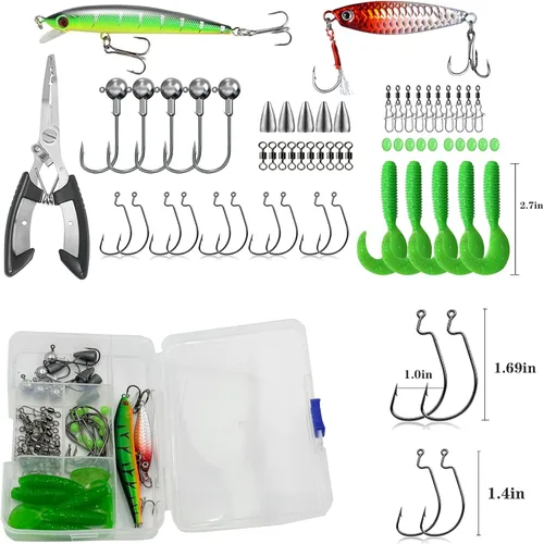 Vista 5 de Juego combinado de caña de pescar de fibra de carbono, paquete de 2 carretes giratorios de 6.9 ft/6.89 pies, kit de accesorios de 57 piezas