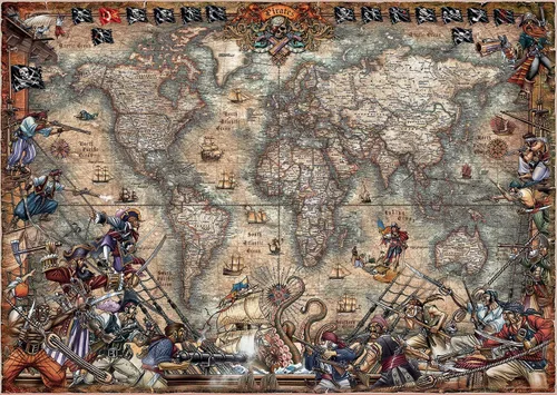 Vista 2 de Educa - Mapa de piratas - Rompecabezas de 2000 piezas - Pegamento para rompecabezas incluido - La imagen completa mide 37.75 x 26.75 pulgadas - A