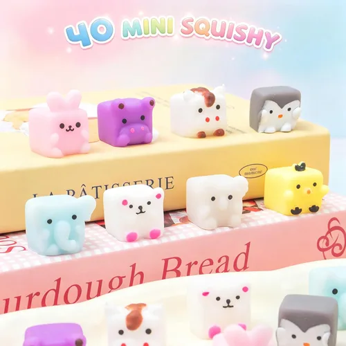Vista 3 de Paquete de 40 juguetes esponjosos Mochi, mini cubo Kawaii de animales