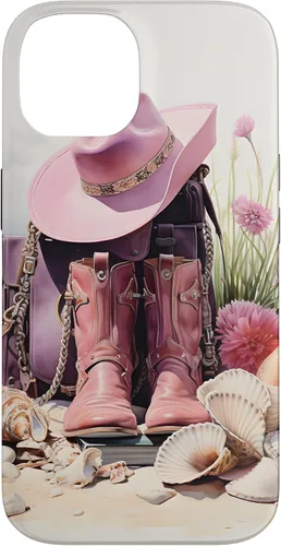 Vista 4 de Botas rosas y sombrero de vaquero Funda floral de vaquera costera para iPhone 17