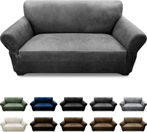 Vista 87 de Fundas para Sillón de 2 Piezas con Cojín en T, Fundas de Aspecto de Cuero para Sofá, Fundas para Sillas, Protector de Muebles Elástico, Funda