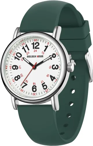 Vista 16 de GOLDEN HOUR - Reloj de enfermera impermeable para profesionales médicos, estudiantes, mujeres y hombres, esfera luminosa de fácil lectura, 24 horas
