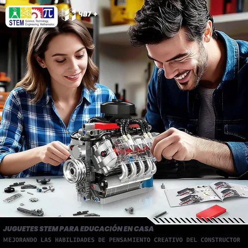 Vista 5 de Mould King 10171 V8 Kit de modelo de motor, mini kits de motor V8 que funciona, construye tu propio motor de modelo de automóvil con motor, bloques