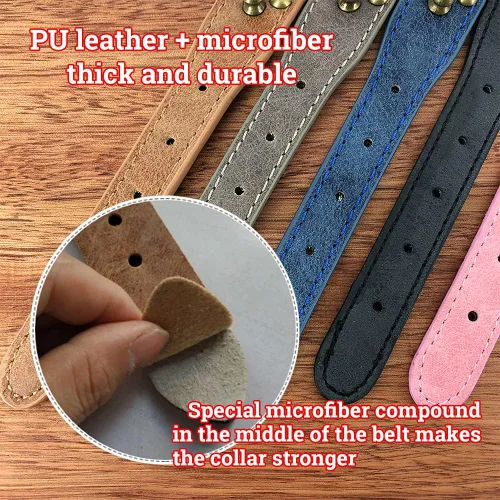 Vista 3 de Collar de perro con pinchos, de piel sintética, antimordeduras, collar gótico punk ajustable y resistente para perros pequeños, medianos y grandes