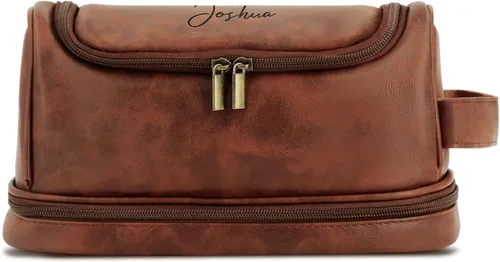 Vista 8 de Neceser de cuero personalizado para hombres, bolsa de viaje hecha a mano para marido, novio, papá, cumpleaños, aniversario, boda, padrinos de boda