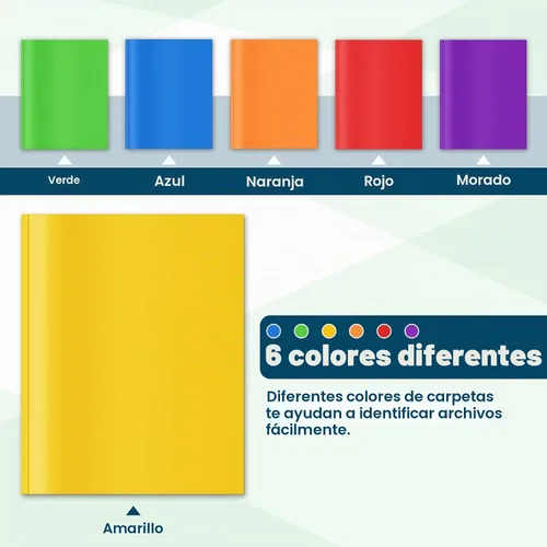 Vista 5 de V-Opitos Paquete de 6 carpetas de plástico de 2 bolsillos con 3 clavijas 6 colores, carpetas de archivos a granel, resistentes, escuela y oficina