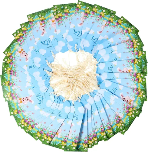 Vista 4 de Outus 60 etiquetas de regalo de Pascua con cuerda, etiquetas de conejo azul, etiquetas colgantes para festival de huevos de primavera, etiquetas